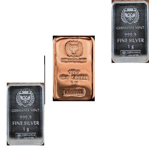 5 ounce germania mint copper bar & 1ggermania silver bar 2