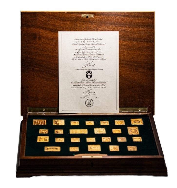 Approx. 25 x Asstd South Africa gold plated stg silver postage stamps