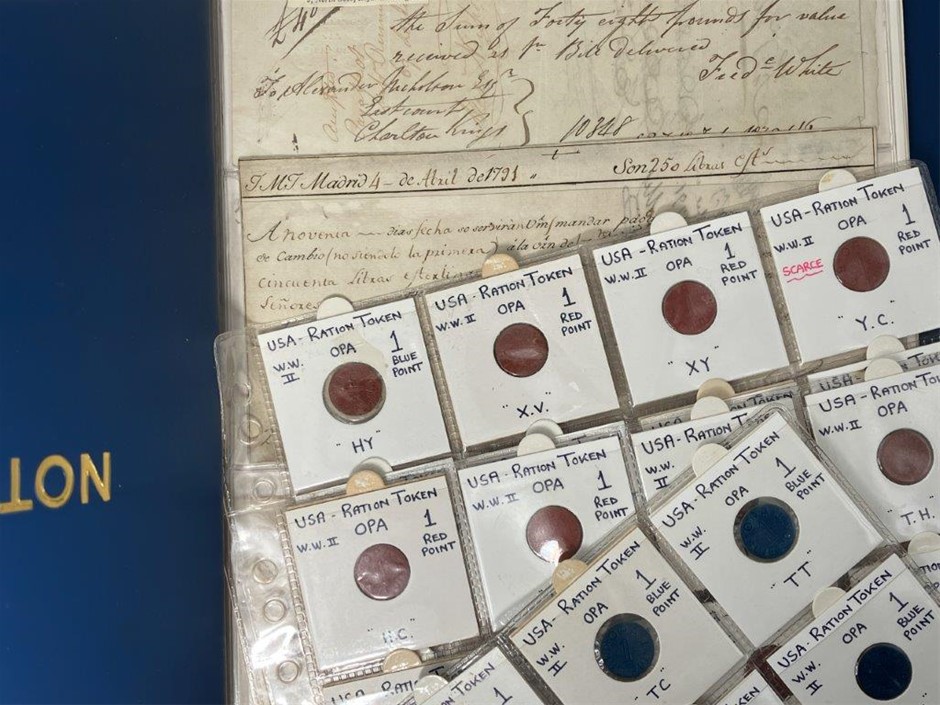 Approx 72 x World Cheques and USA WWII Ration Tickets Tokens