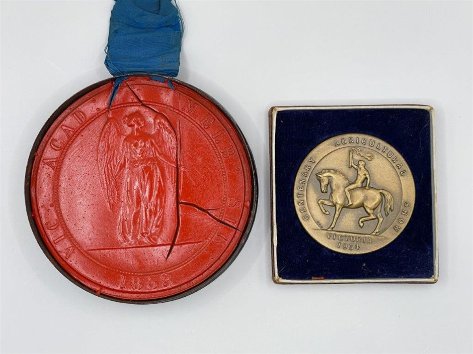 2 x University of Melbourne Wax Seal & Centenary Agricultural medal
