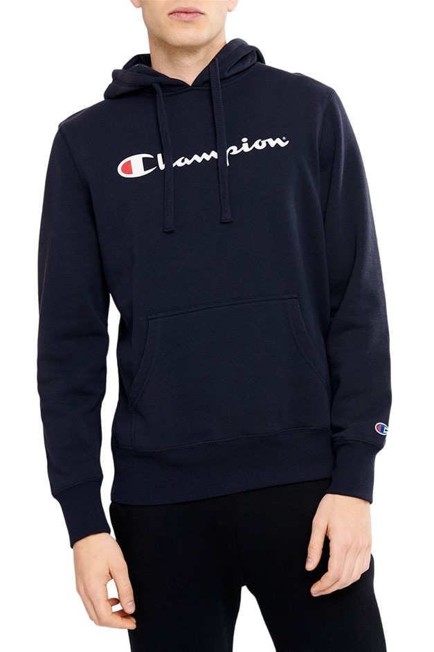 CHAMPION Men's Script Hoodie, Size M, Cotton, Navy, AY79G. Buyers Note - D