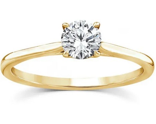 9K YELLOW GOLD 0.50ct F VS LAB DIAMOND RND 4 CLAW RING