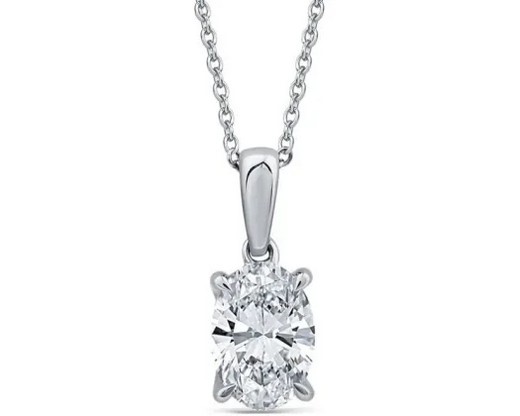 9K WHITE GOLD 1.00ct F VS LAB DIAMOND OVAL NECKLACE 40-45cm