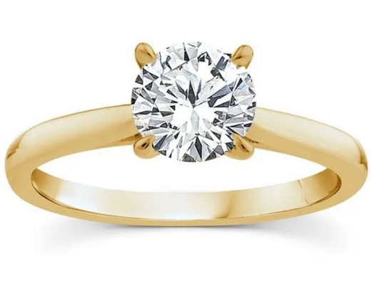 9K YELLOW GOLD 1.00ct F VS LAB DIAMOND RND 4 CLAW RING