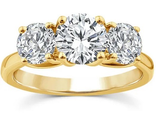 9K YELLOW GOLD 2.00ct F VS LAB DIAMOND RND TRILOGY RING