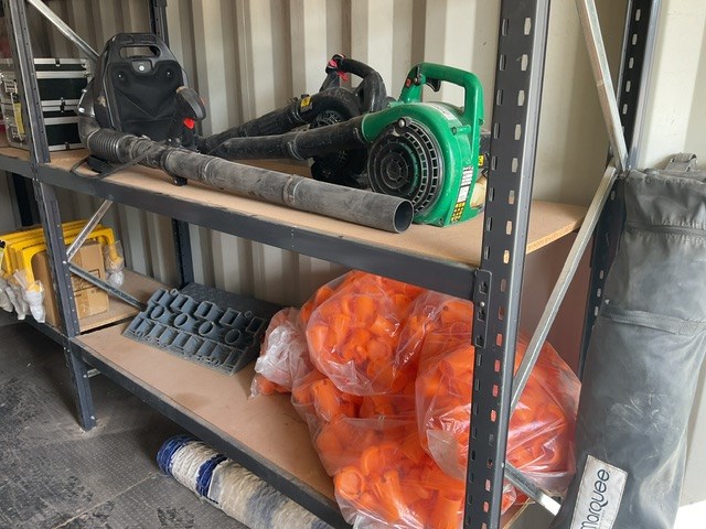 3 x Leaf Blowers, Concrete Chairs