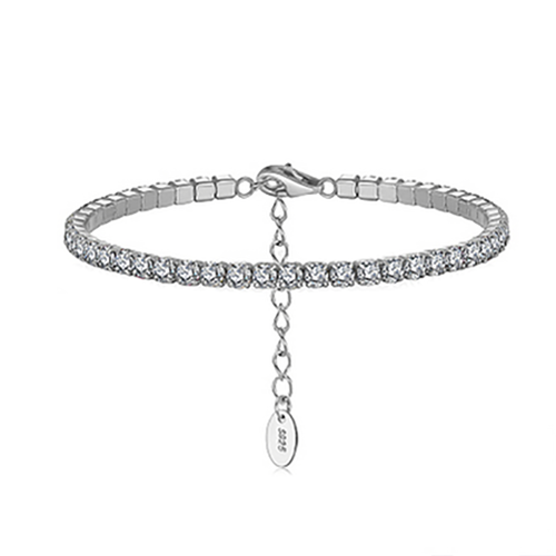 925 Sterling Silver Link Chain Bracelet Simulated Diamonds Tennis Bracelet