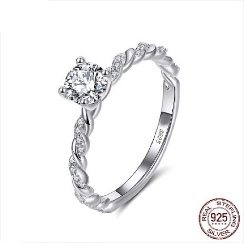 925 Sterling Silver Twisted Ring Simulated Diamonds - Size 9