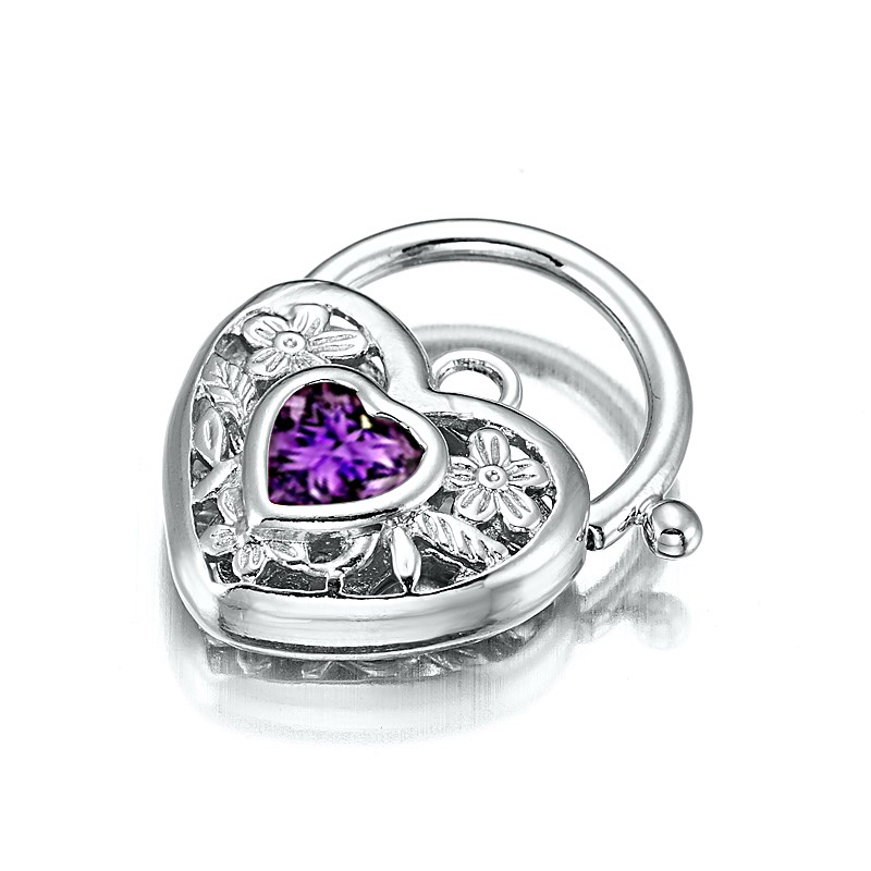 BIJ'OR-925 Sterling Silver Plated Purple Filigree Heart Locket-USA,RRP $30