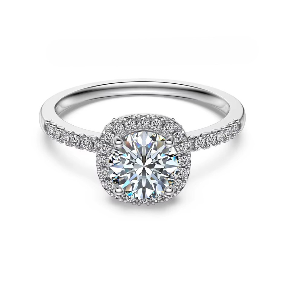 1.00ct Round Cut GRA Certified Moissanite 925 Sterling Silver Ring - Size 5