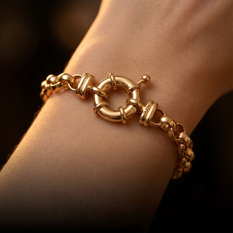 BIJ'OR-8" 18ct YellowGold Plated 6mm Belcher Bracelet w/ Bolt Clasp,RRP$159