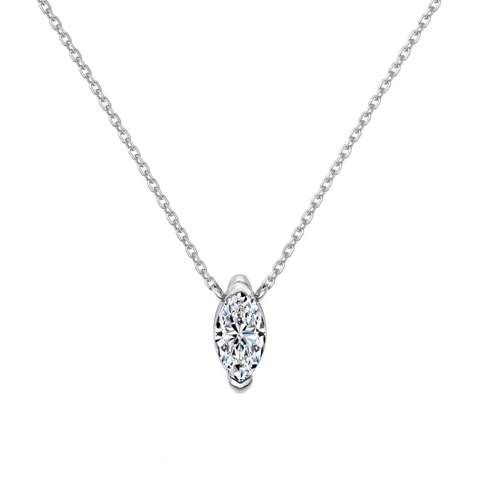 1.00ct Marquise Cut GRA Certified Moissanite 925 Silver Pendant Necklace