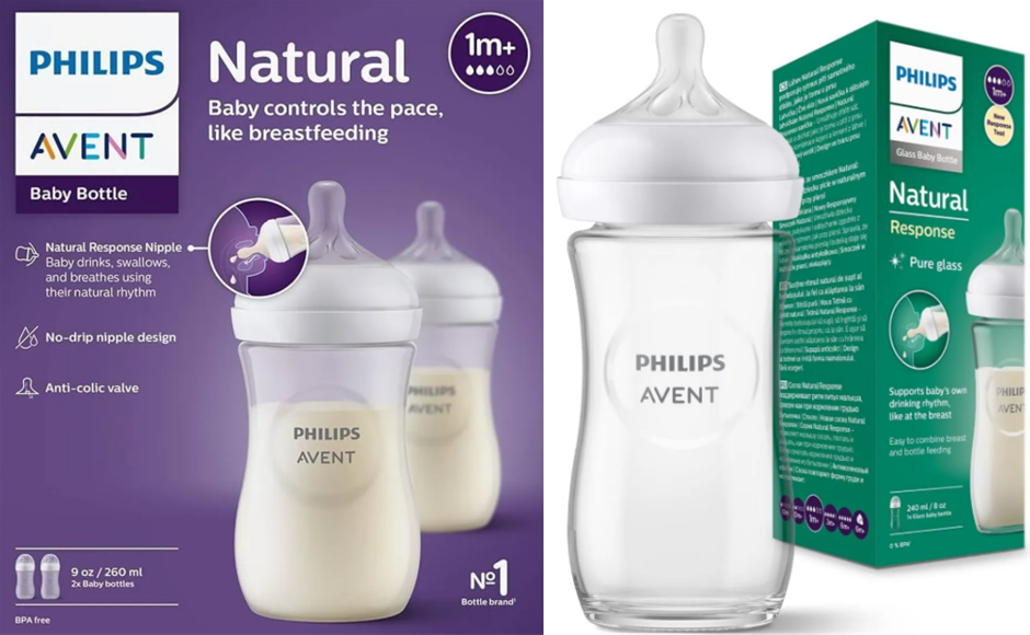 BUNDLE OF PHILIPS AVENT Natural Response Glass Baby Bottle, 240ml, 1-Pack,