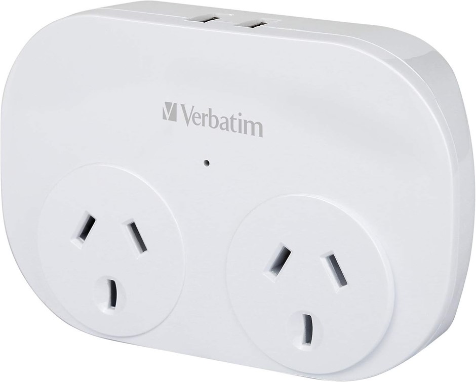 VERBATIM Dual USB Surge Protected with Double Adaptor - White.