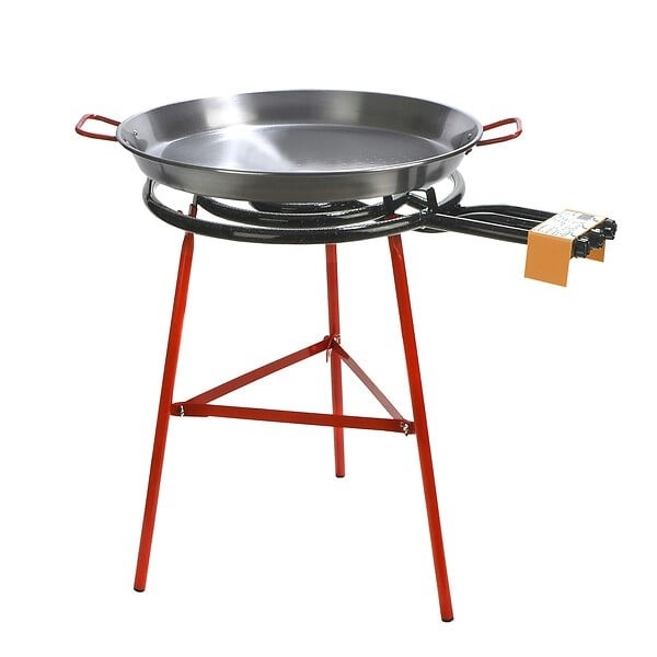 GARCIMA 70cm Polished Paella Pan + 60cm 3 Ring Gas Burner.