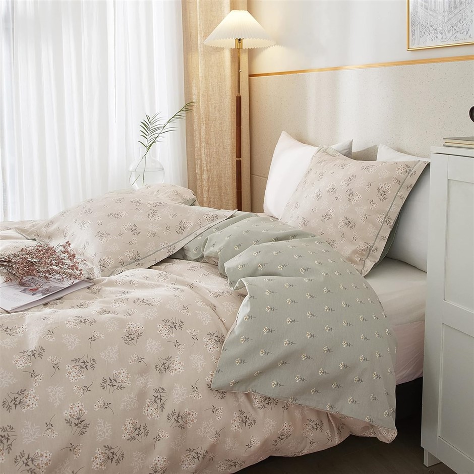 HIGHBUY Boho Cotton Floral Printed Reversible Bedding Set, Duvet with Pillo