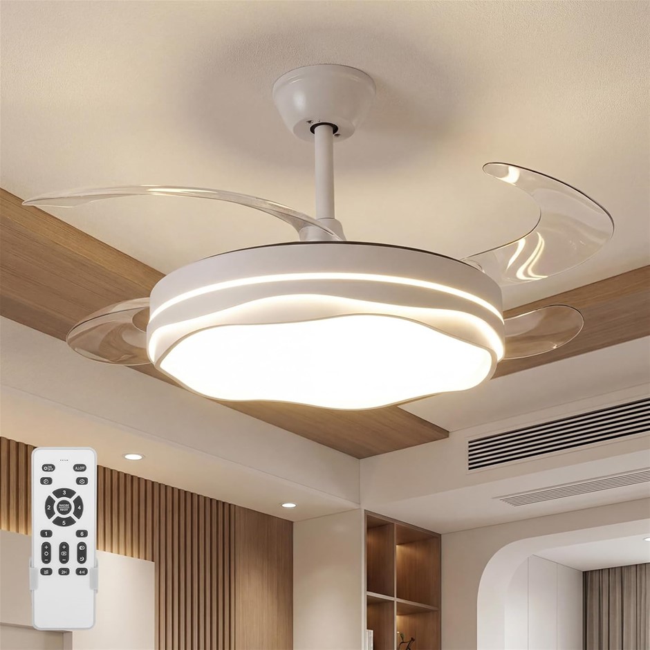 USOR Retractable 42" Ceiling Fans with Lights and Remote, Smart Modern Ceil