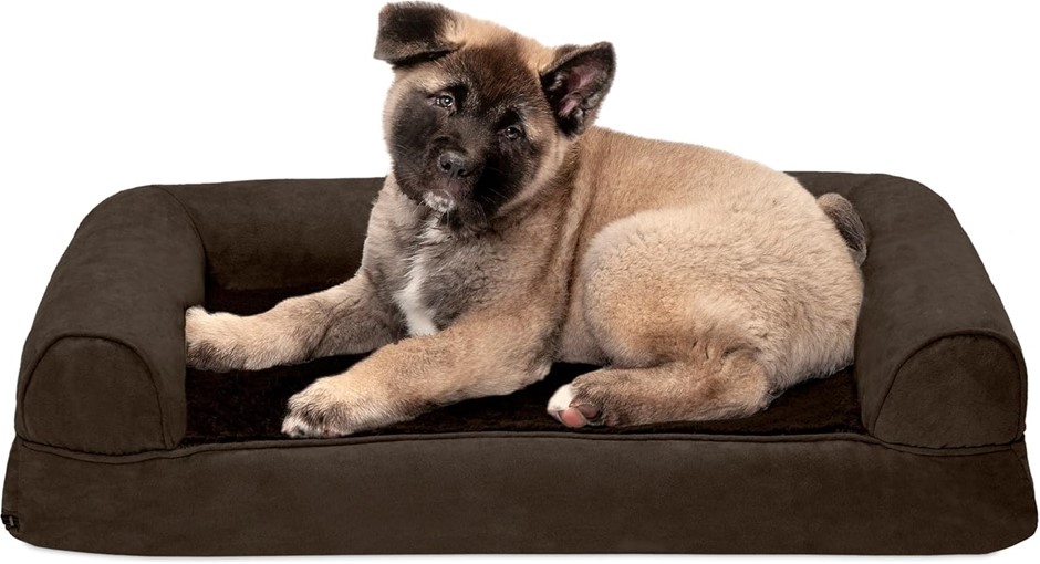FURHAVEN Memory Foam Dog Bed Plush & Suede Sofa-Style w/Removable Washable