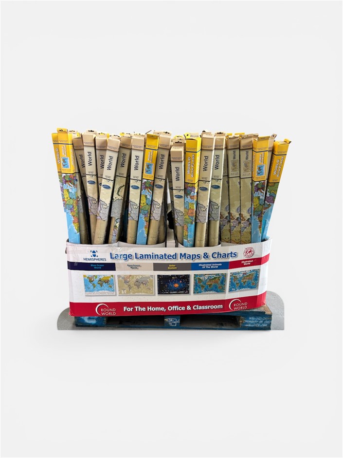 175 x Assorted ROUND WORLD Hemispheres Large Laminated Maps, Comprising: Bl