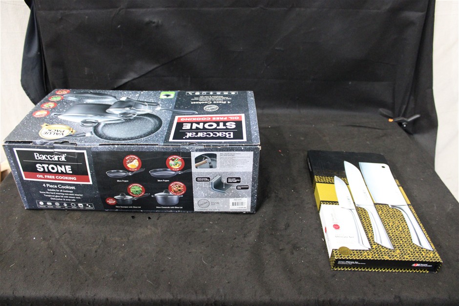 Baccarat Stone Cookset and Baccarat 3 Piece Ultimate Knife Set