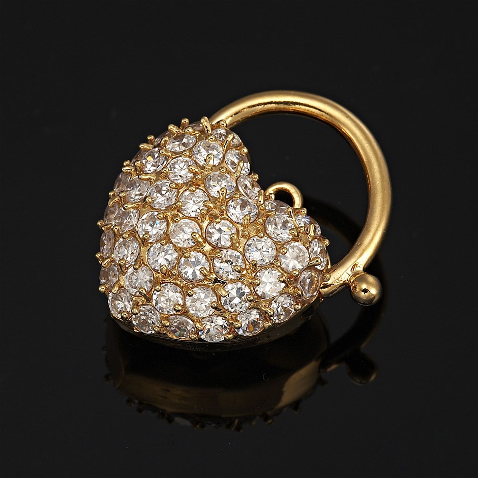 BIJ'OR-18ct Heavy Yellow Gold Plated Crystal Heart Locket - USA,RRP $79