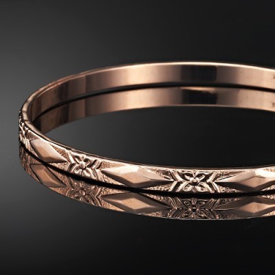 BIJ'OR-18ct Heavy Rose Gold, Filigree Plain 4.5mm Bangle-USA,RRP $125