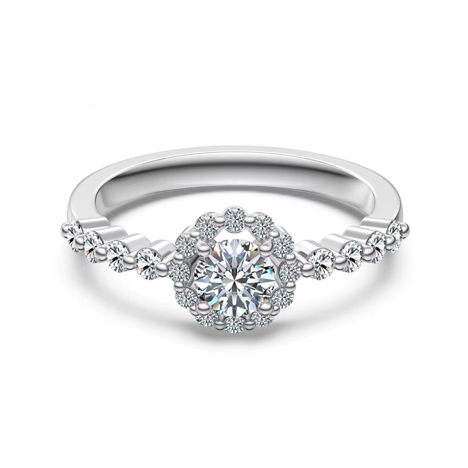 0.86ct Round Cut GRA Certified Moissanite 925 Sterling Silver Ring - Size 5