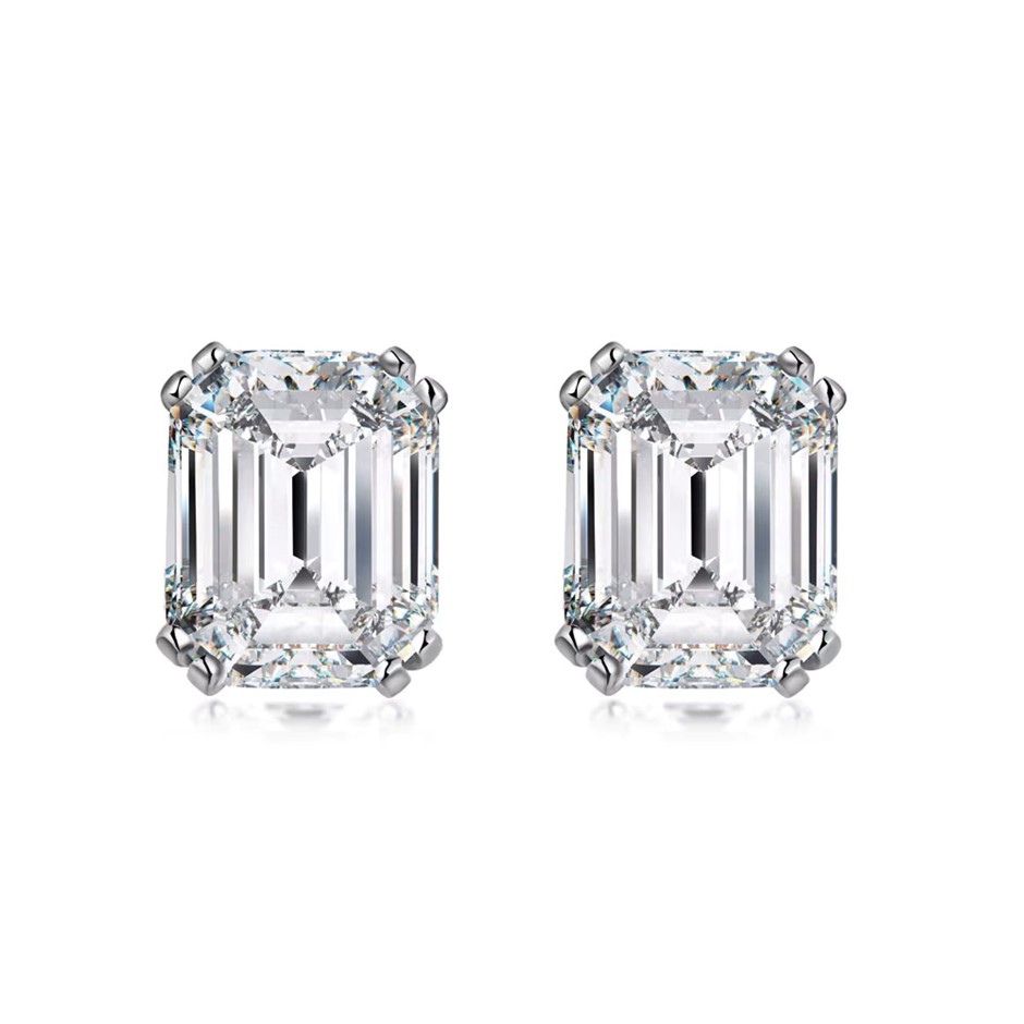 4.0ct Rectangle Cut GRA Certified Moissanite 925 Sterling Silver Earrings