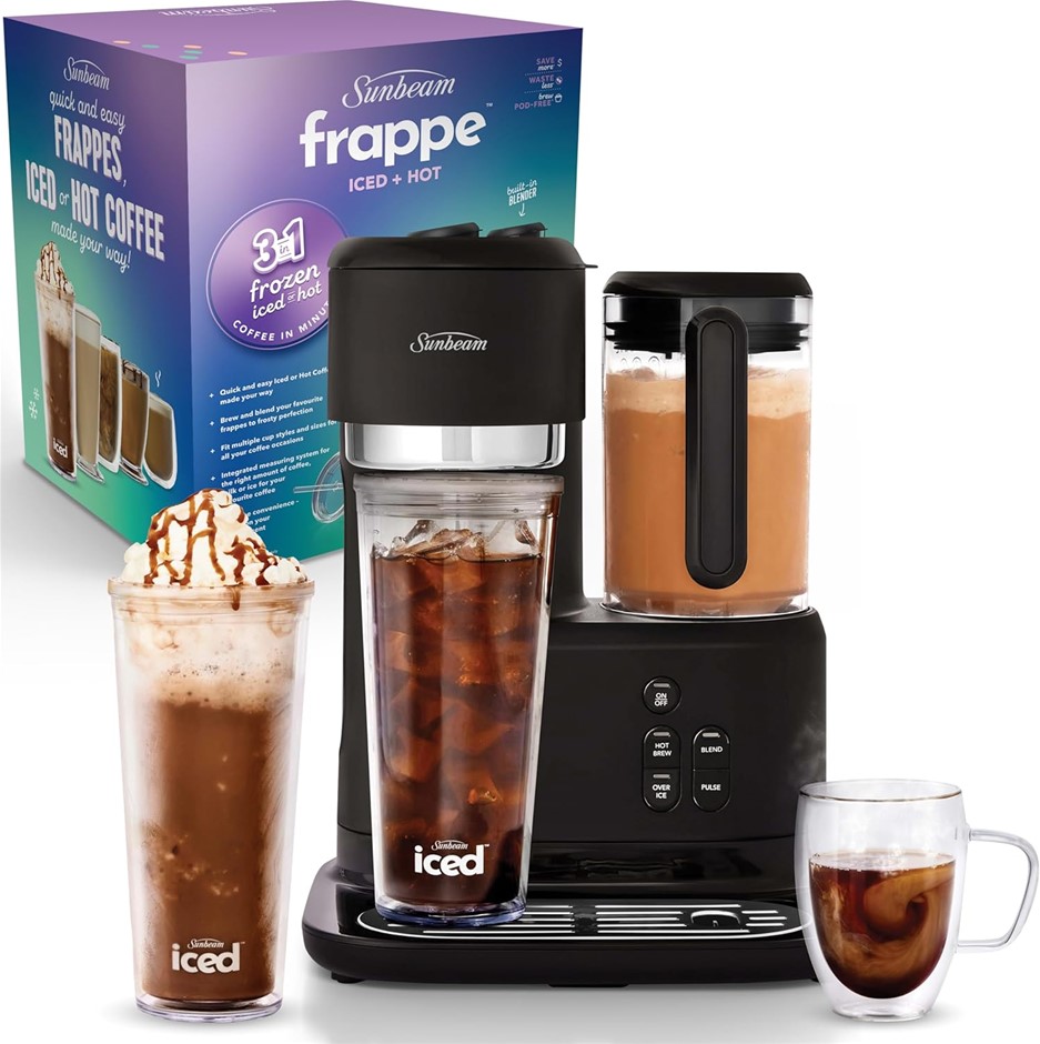 SUNBEAM 3-in-1 Frappe Iced and Hot Coffee Maker with Blender, Single Serve,