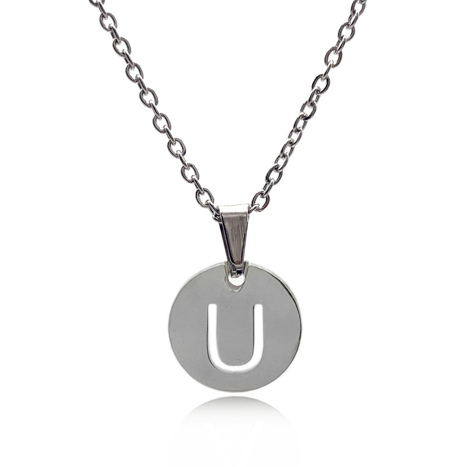 Initial Charm Letter  'U' Pendant Necklace