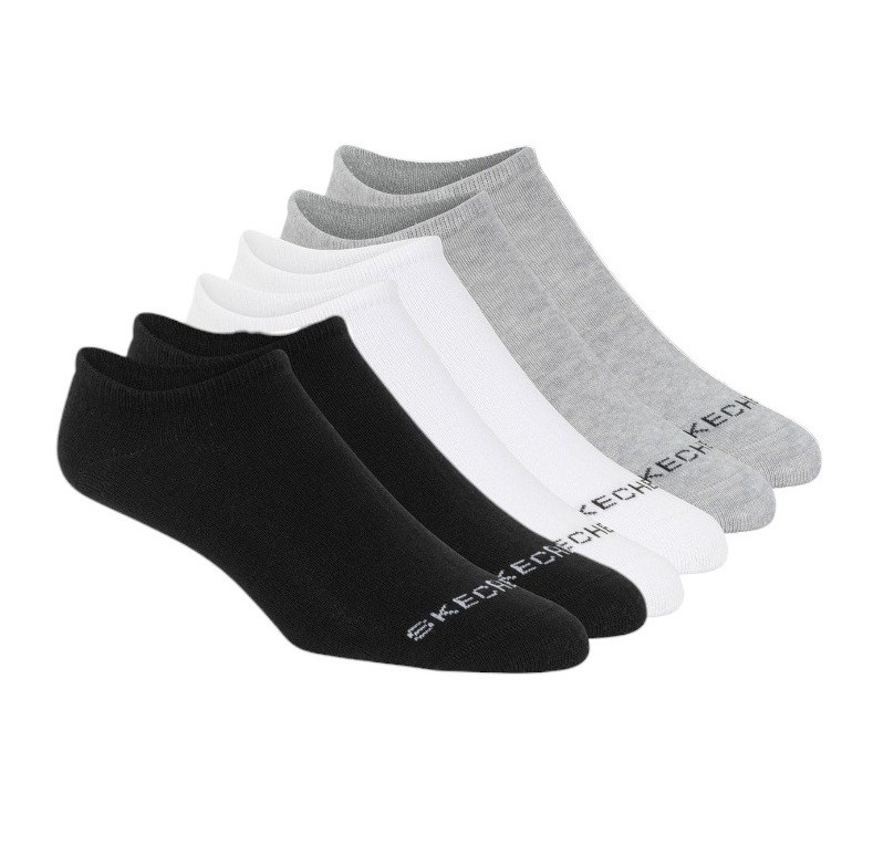 10 Pairs x SKECHERS Women's No Show Socks, Shoe Size 6-9.5, Cotton, White/G