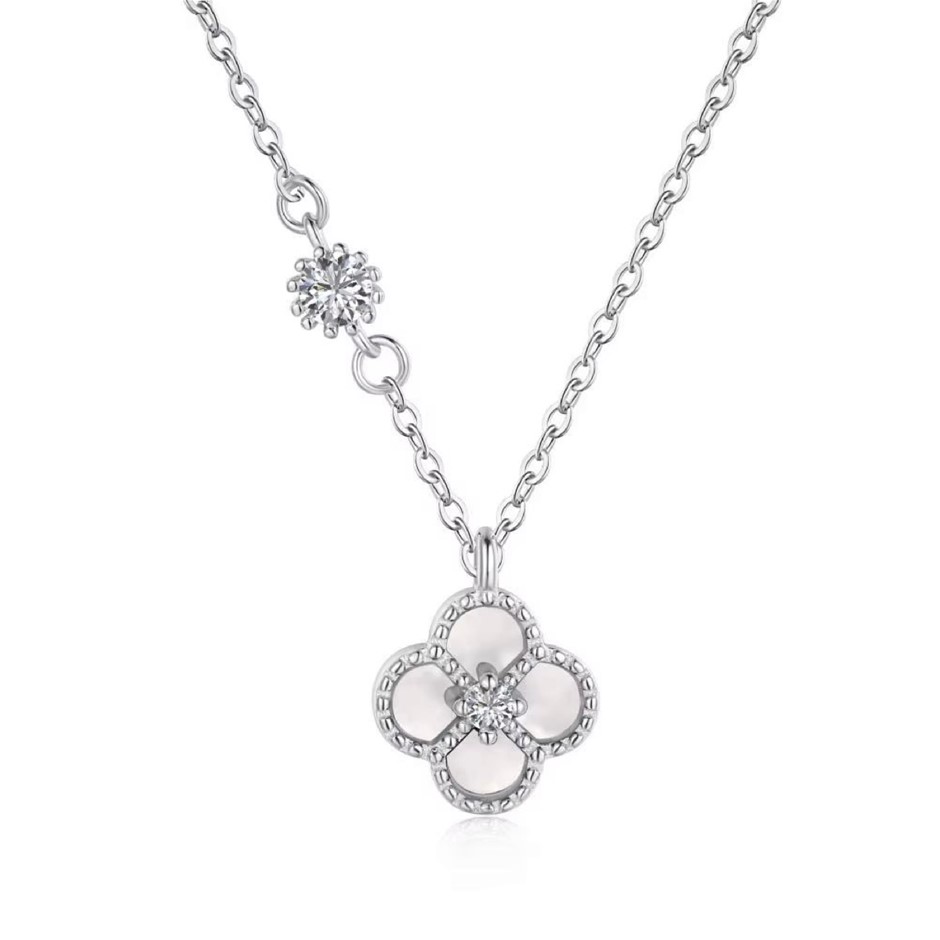 925 Silver Simulated Diamonds Clover Pendant Necklace
