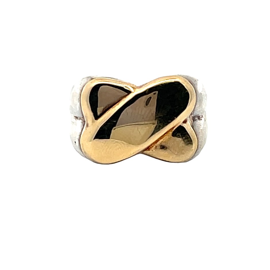 18ct Yellow Gold & Sterling Silver X Design Ring