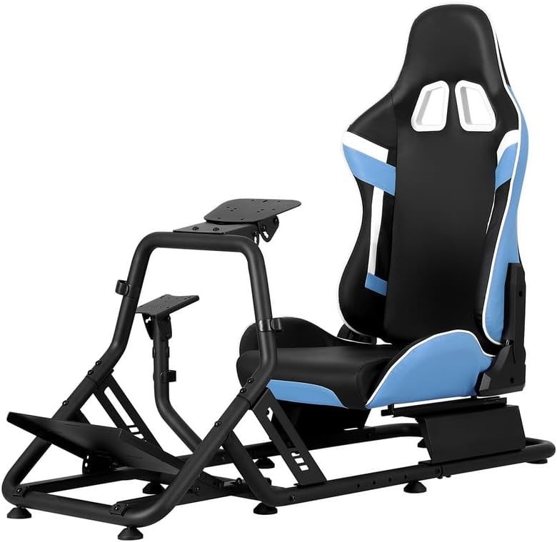 BESTAR Racing Simulator Cockpit Steering Wheel Gaming Chair Blue Adjustable