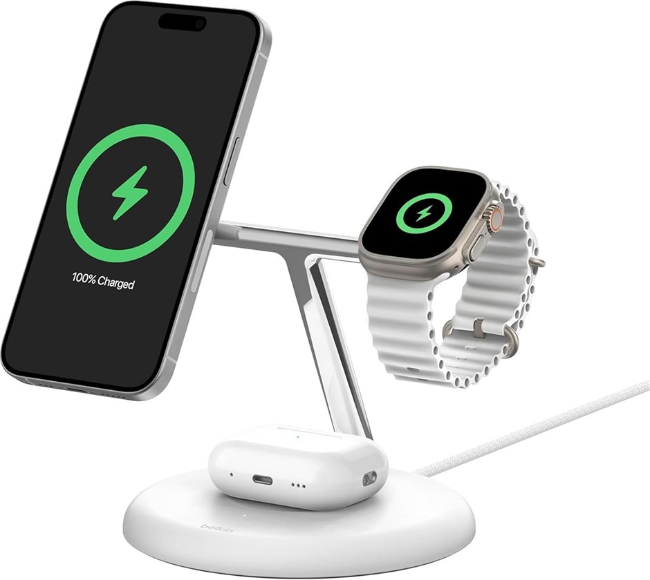 BELKIN BoostCharge Pro 3-in-1 Wireless Charging Stand with Magnetic Qi2 15W