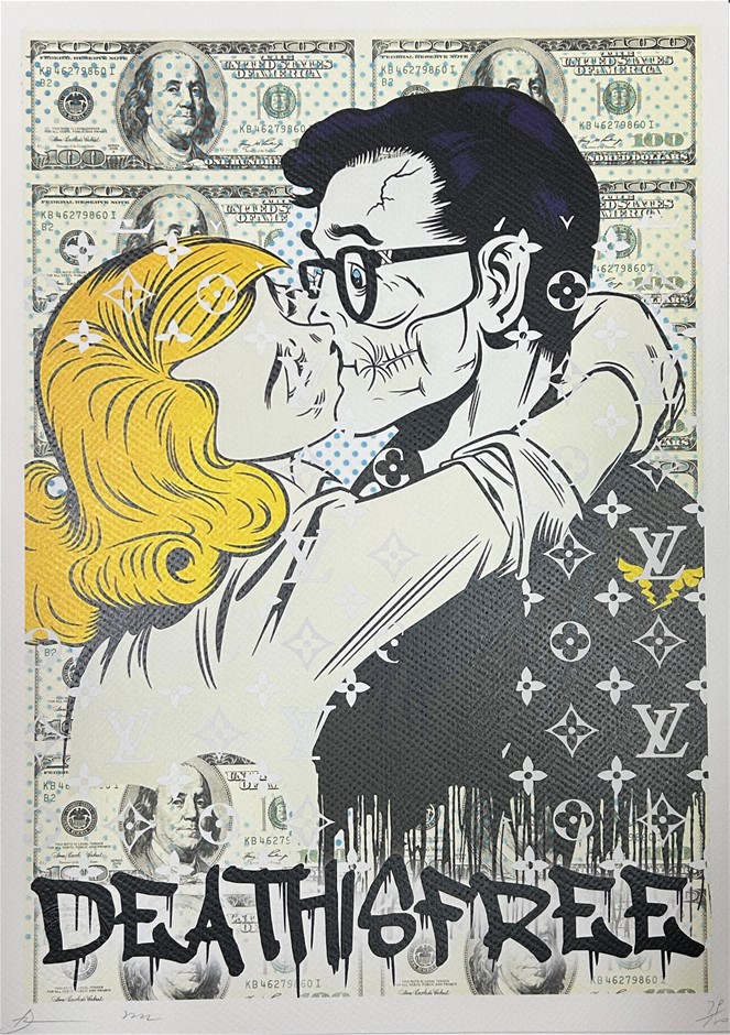 Death NYC Signed Street Art Print "Kissing Couple/LV Style" Limited Edition