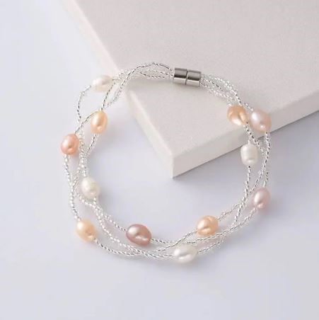 BIJ'OR - Genuine Pink, Purple & White Freshwater Pearl Multilayer Mini Bead