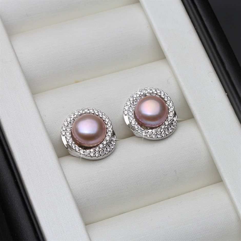BIJ'OR - Genuine Simulated Diamond & Purple Freshwater Pearl Swirl Stud