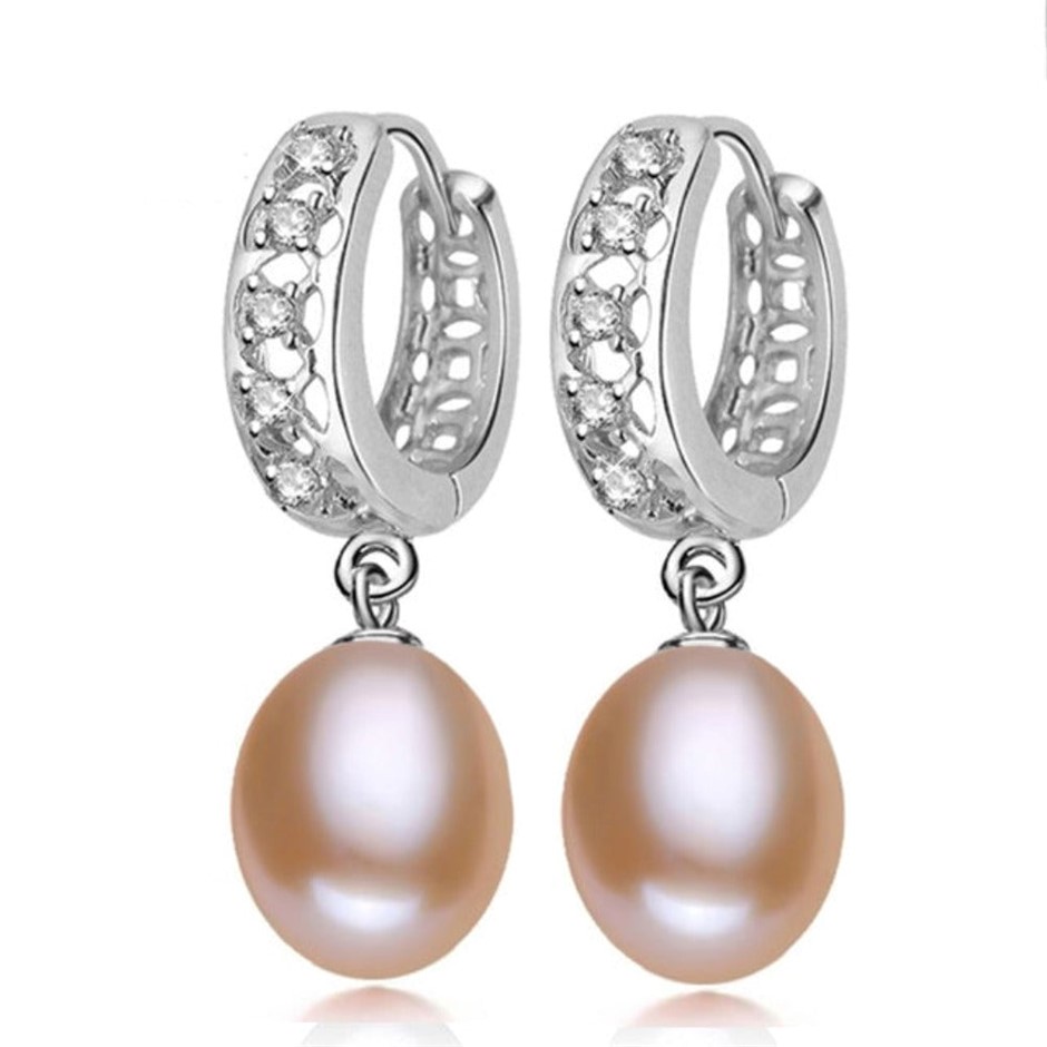 BIJ'OR - Stunning Simulated Diamond & Pink Freshwater Pearl Drop Earrings