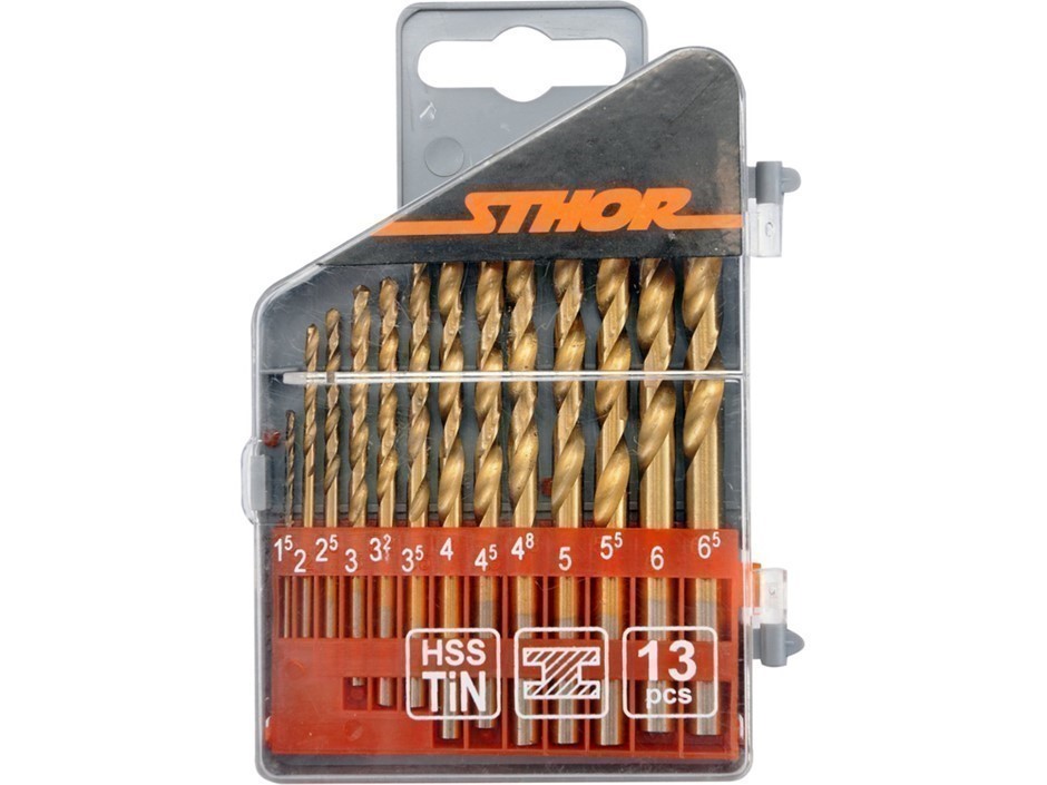 2 x STHOR 13pc HSS Titanium Twist Drill Sets, Sizes: 1.5, 2.0, 2.5, 3.0, 3.
