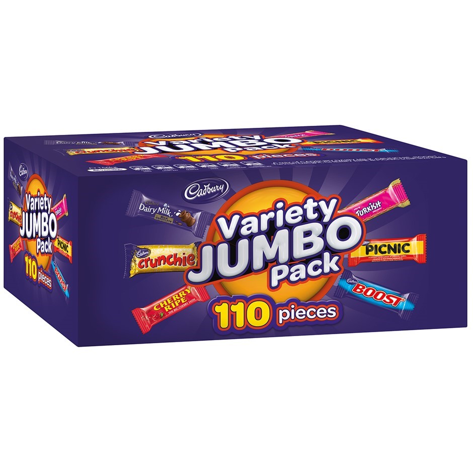 2 x CADBURY 110pc Variety Jumbo Pack. N.B. Not in original box & approx. 30