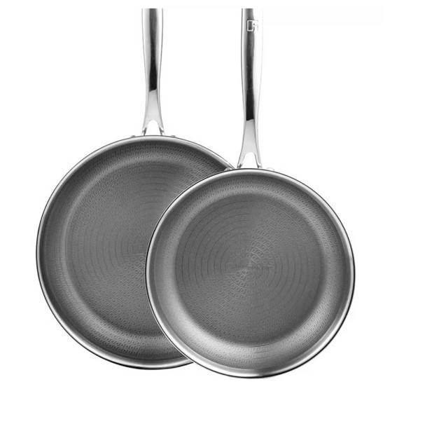 BERGNER 2pc Giro Stainless Steel Frypan Set. NB: Well used & Not in origina