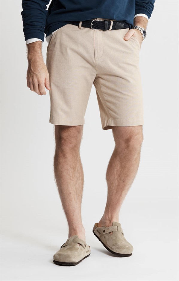 JACHS Men's Chambray Shorts, Size 40, 98% Cotton, Stone.