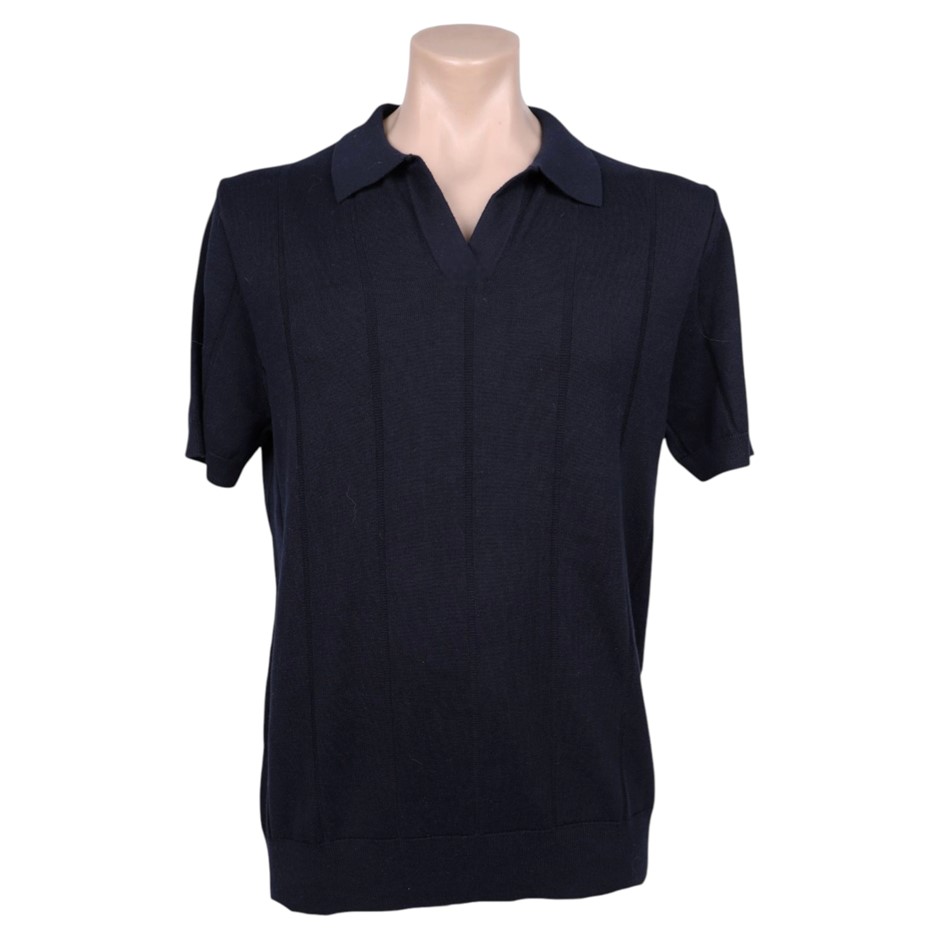 SABA Men's Knit Polo, Size L, 100% Cotton, Navy, AG2124.