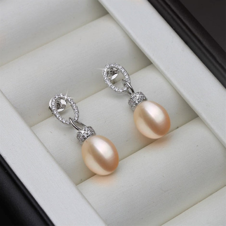 BIJ'OR - Genuine Pink Pearl & Simulated Diamond Drop Earrings RRP $59