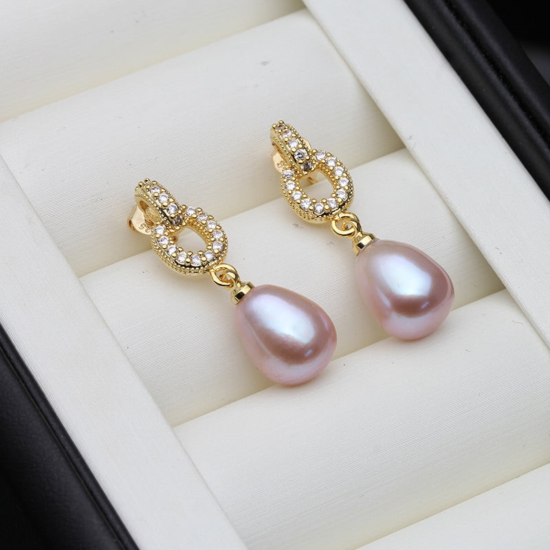 BIJ'OR - Designer White Purple Pearl Drop Earrings in Gold RRP $59