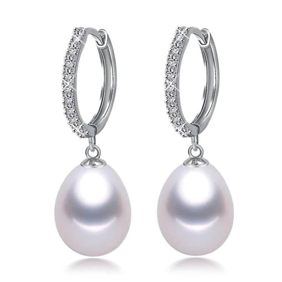 BIJ'OR - Genuine White Pearl & Simulated Diamond Drop Earrings RRP $59