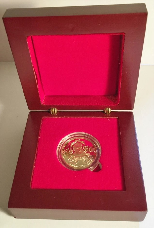New "Ned Kelly #4" 1/10th oz HGE 999 Gold Australiana Coin In Wodd D/Box