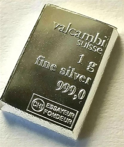 999 SILVER 1g VALCAMBI SUISSE BAR