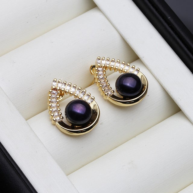 BIJ'OR Genuine Black Freshwater Pearl Statement Teardrop Earring Gold RRP59